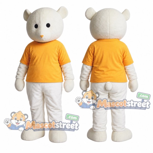 White Bear Mascot Costume with Orange Shirt
