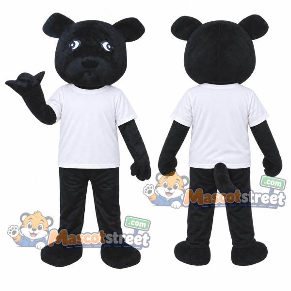 Black Dog Mascot Costume with White Shirt