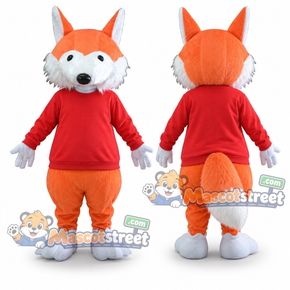 Orange Fox Mascot Costume with Red Sweater Orange Fox Mascot Costume with Red Sweater