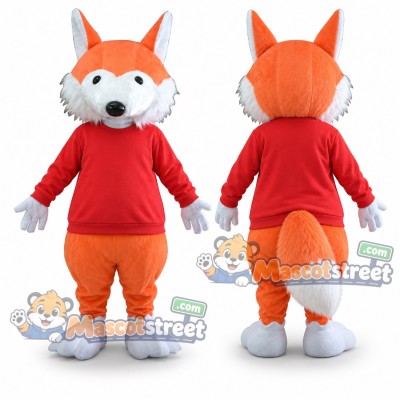 Orange Fox Mascot Costume with Red Sweater Orange Fox Mascot Costume with Red Sweater