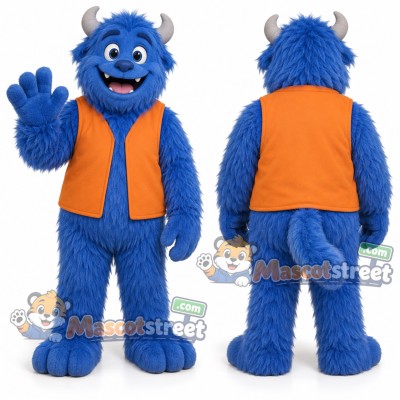 Blue Monster Mascot Costume with Orange Vest Blue Monster Mascot Costume with Orange Vest
