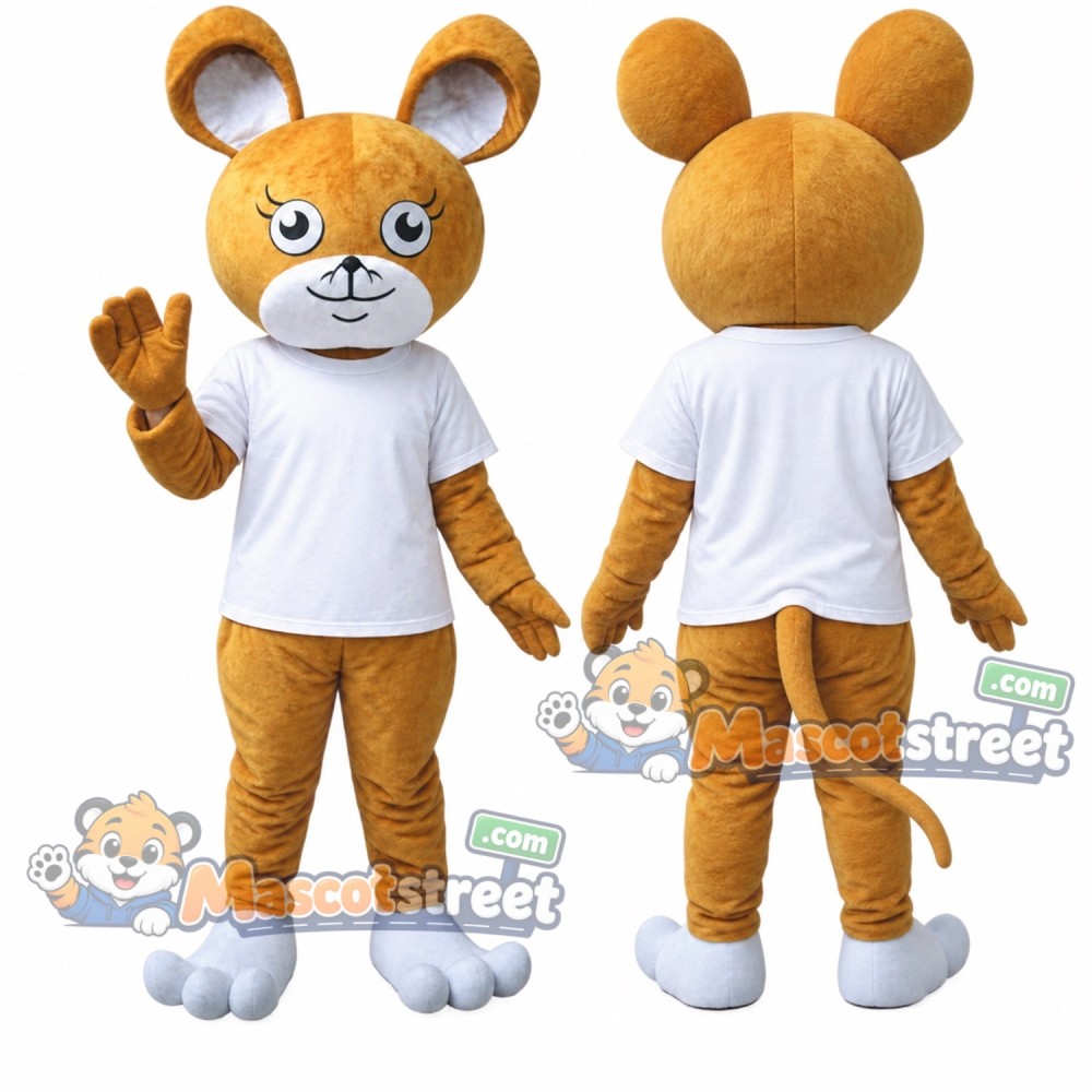 Brown Mouse Mascot Costume with White Shirt Brown Mouse Mascot Costume with White Shirt