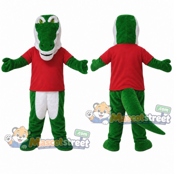 Green Crocodile Mascot Costume with Red Shirt and White Shorts