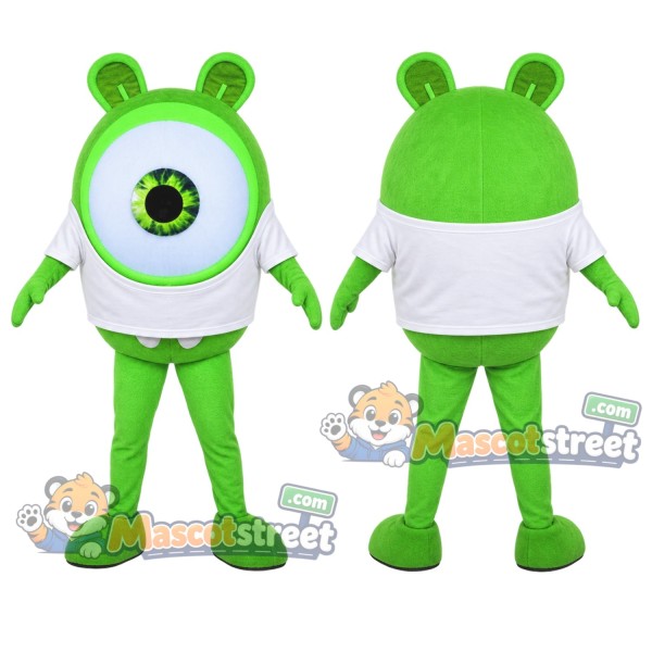 Green Eyeball Character Mascot Costume with White Shirt