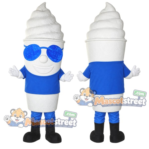 Ice Cream Cone Mascot Costume with Blue Shirt and Sunglasses