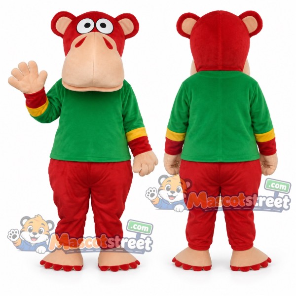 Red Gorilla Mascot Costume with Green Shirt