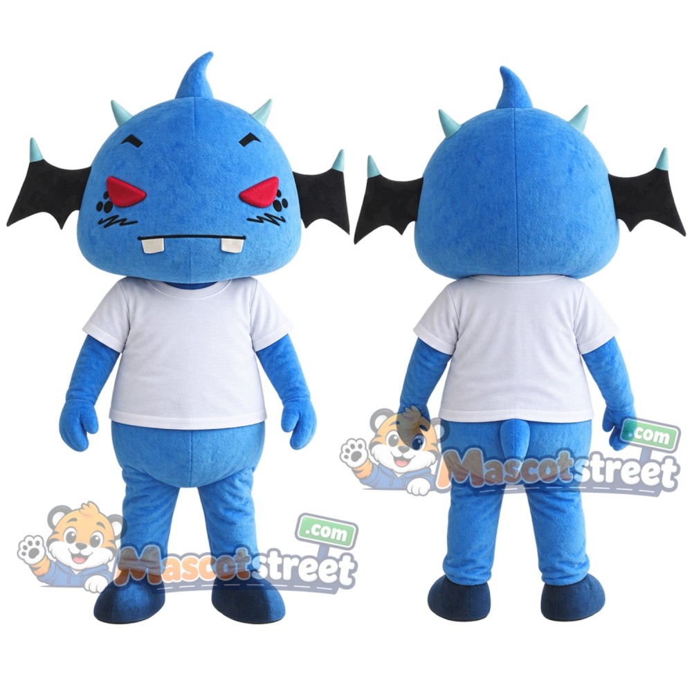 Blue Demon Mascot Costume with White Shirt