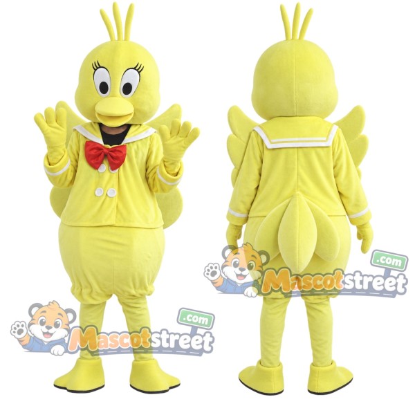 Yellow Duck Mascot Costume with Red Bow Tie