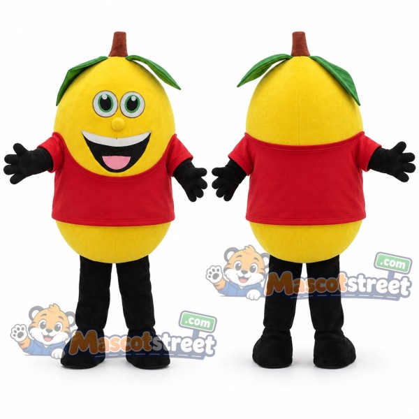 Yellow Lemon Mascot Costume with Red Shirt