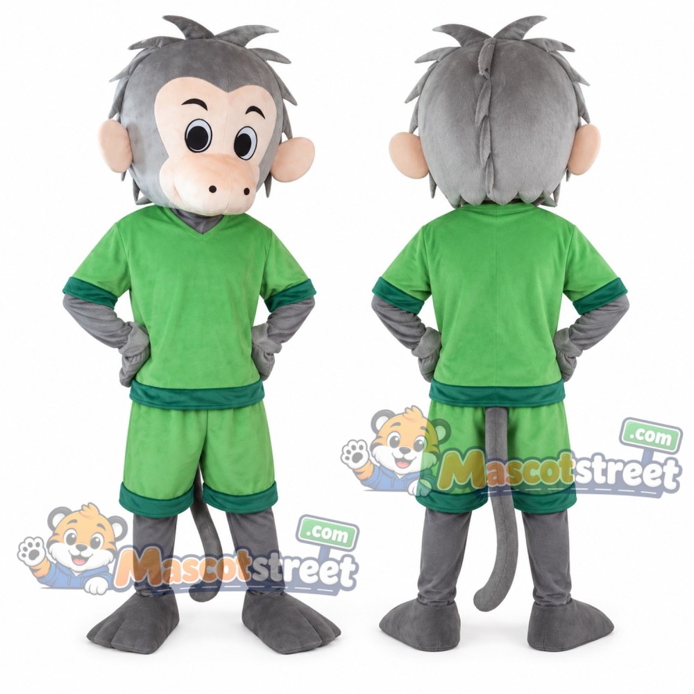 Gray Monkey Mascot Costume with Green Sports Uniform