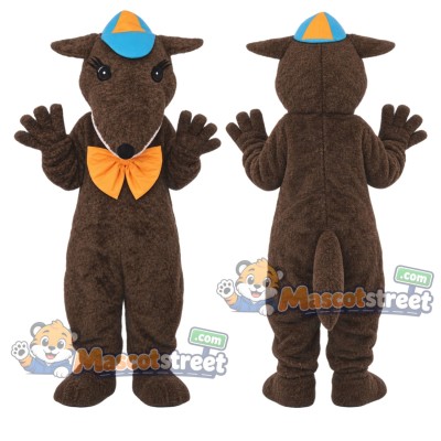 Brown Bull Mascot Costume with Cowboy Hat and Orange Bow Tie