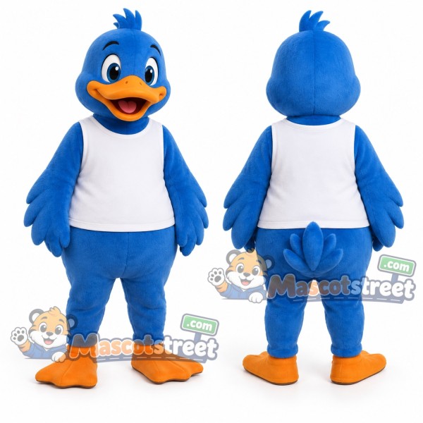 Blue Duck Mascot Costume with White Shirt