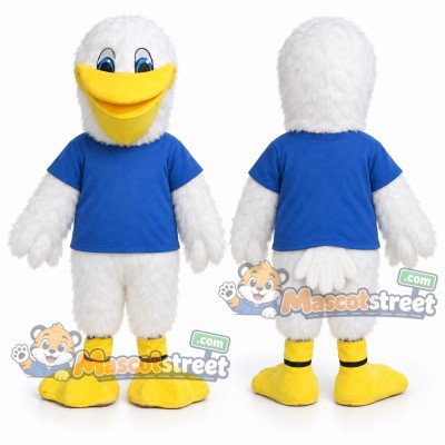 White Pelican Mascot Costume with Blue Shirt White Pelican Mascot Costume with Blue Shirt