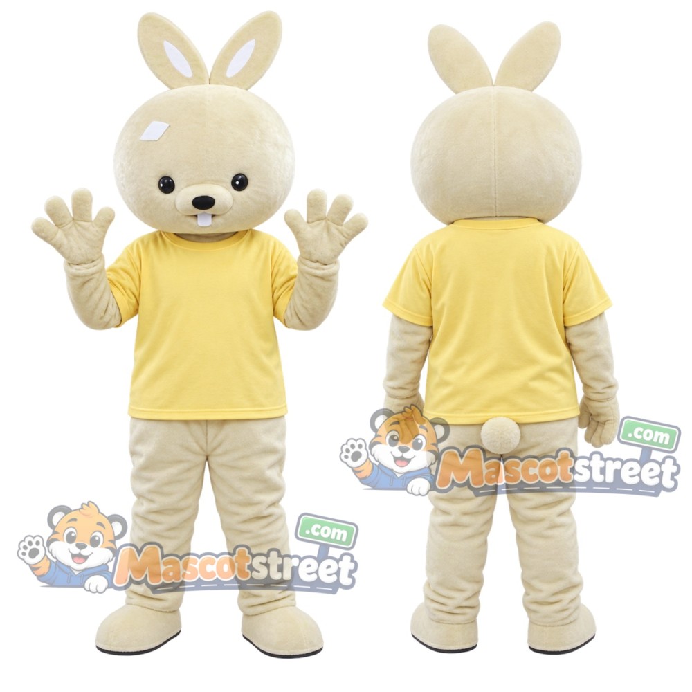 Cream Rabbit Mascot Costume with Yellow Shirt Cream Rabbit Mascot Costume with Yellow Shirt