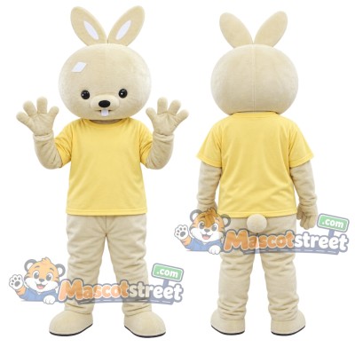 Cream Rabbit Mascot Costume with Yellow Shirt Cream Rabbit Mascot Costume with Yellow Shirt