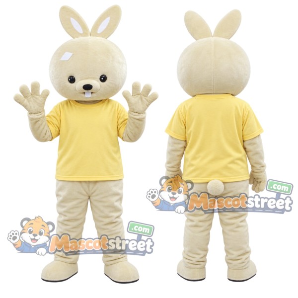 Cream Rabbit Mascot Costume with Yellow Shirt