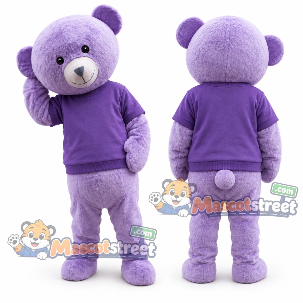 Purple Bear Mascot Costume with Purple Shirt
