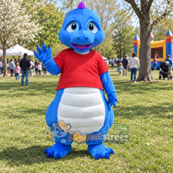 Blue Dragon Mascot Costume with Red Shirt