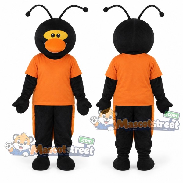 Black Ladybug Mascot Costume with Orange Shirt