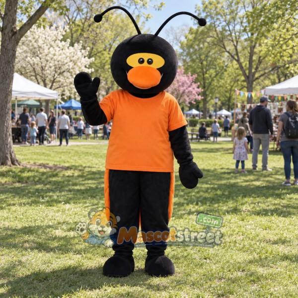 Black Ladybug Mascot Costume with Orange Shirt