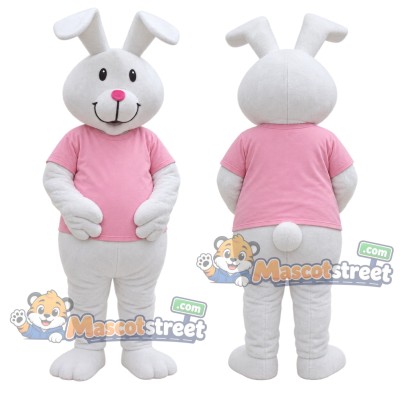 White Rabbit Mascot Costume with Pink Shirt White Rabbit Mascot Costume with Pink Shirt