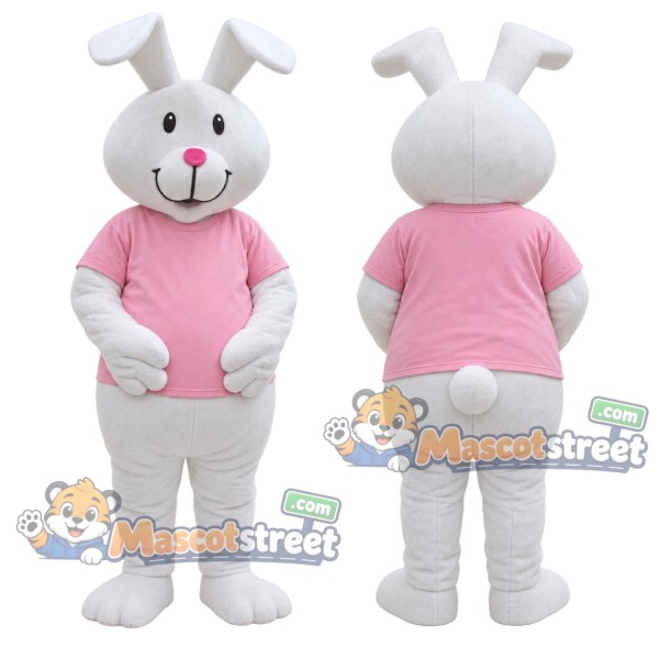 White Rabbit Mascot Costume with Pink Shirt