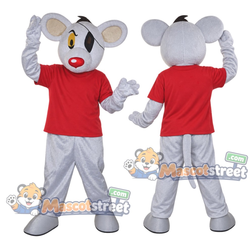 Gray Mouse Mascot Costume with Red Shirt and Silver Pants