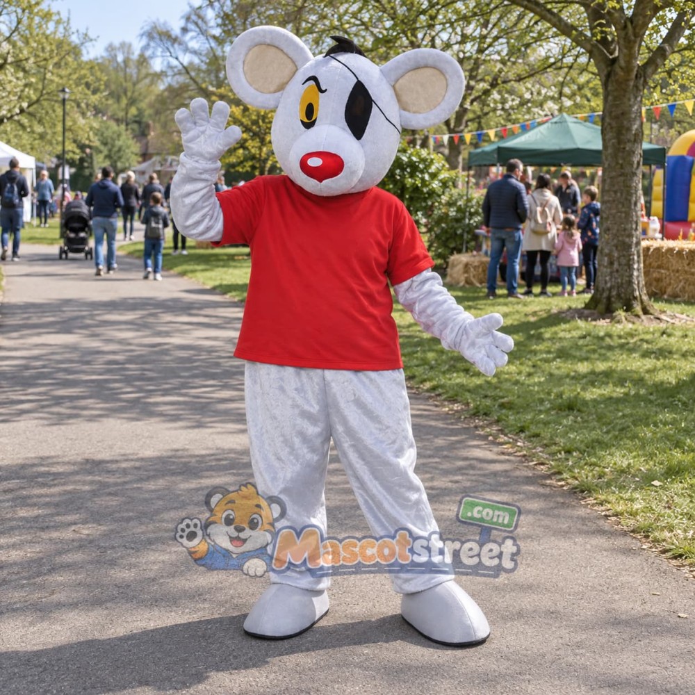 Gray Mouse Mascot Costume with Red Shirt and Silver Pants