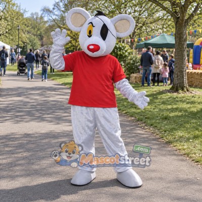 Gray Mouse Mascot Costume with Red Shirt and Silver Pants