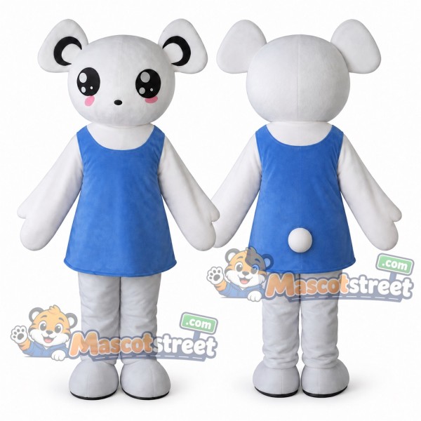 White Bear Mascot Costume with Blue Dress