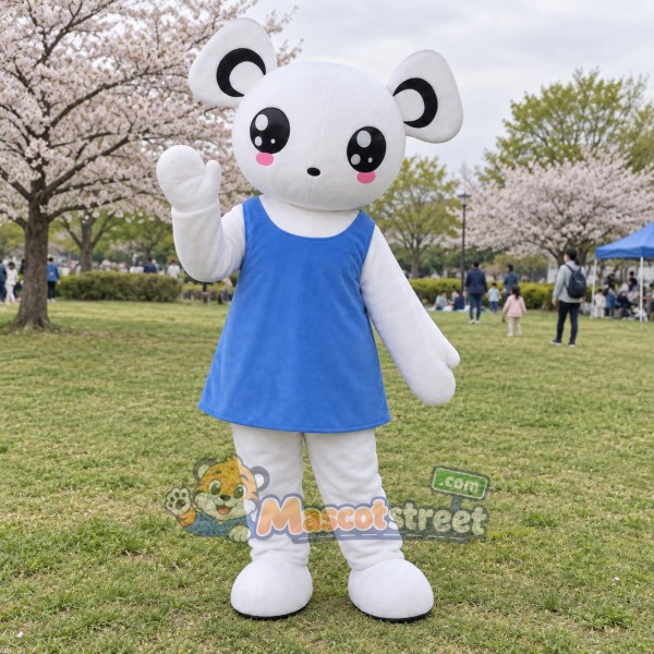 White Bear Mascot Costume with Blue Dress