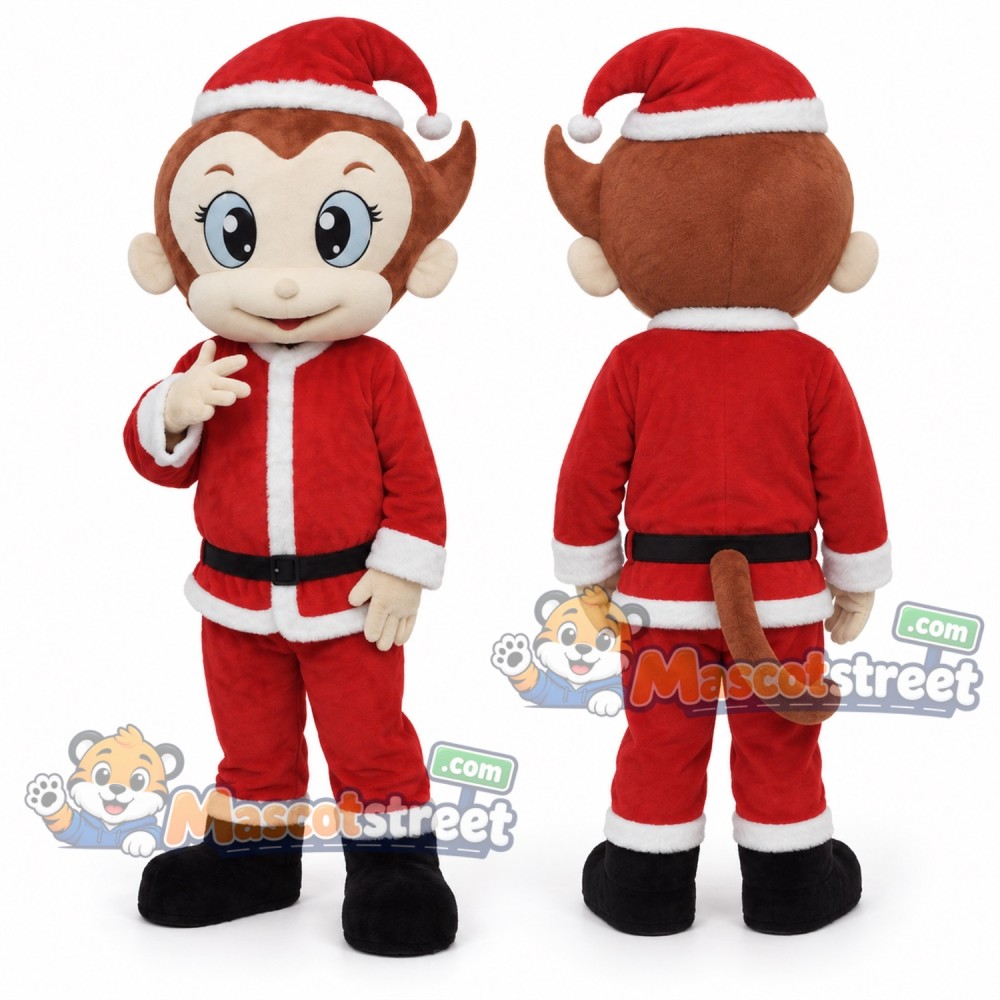 Brown Monkey Mascot Costume with Red Santa Suit Brown Monkey Mascot Costume with Red Santa Suit