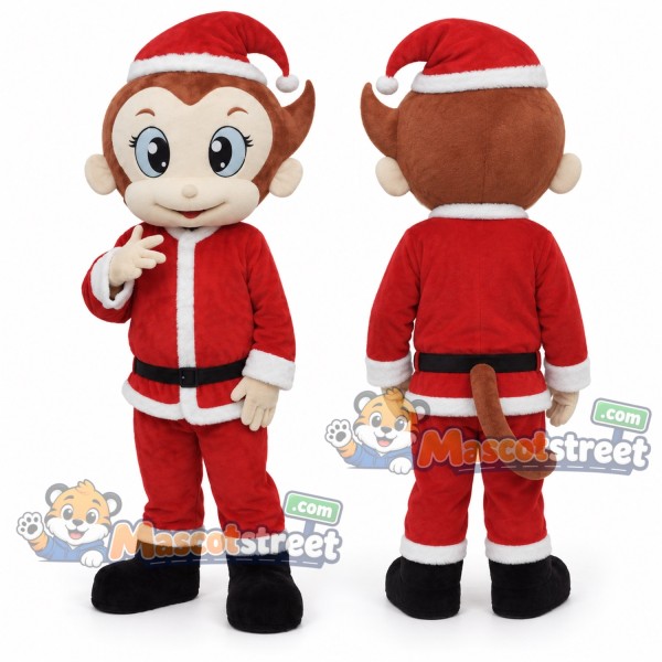 Brown Monkey Mascot Costume with Red Santa Suit