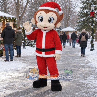Brown Monkey Mascot Costume with Red Santa Suit Brown Monkey Mascot Costume with Red Santa Suit