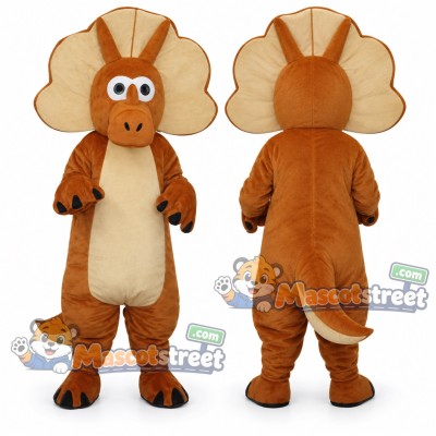 Brown Triceratops Mascot Costume with Cream Frill