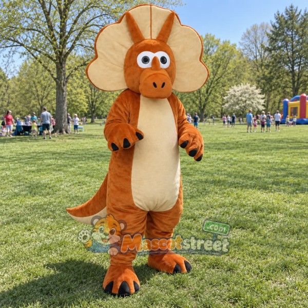 Brown Triceratops Mascot Costume with Cream Frill