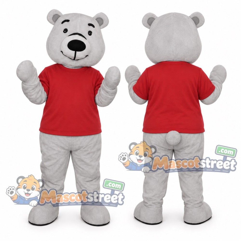 White Bear Mascot Costume with Red Shirt
