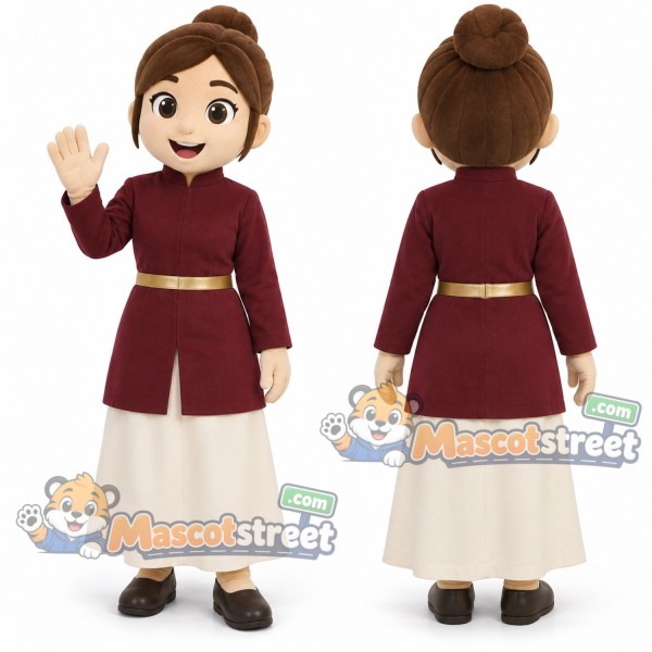 Princess Mascot Costume with Burgundy Coat and Cream Skirt