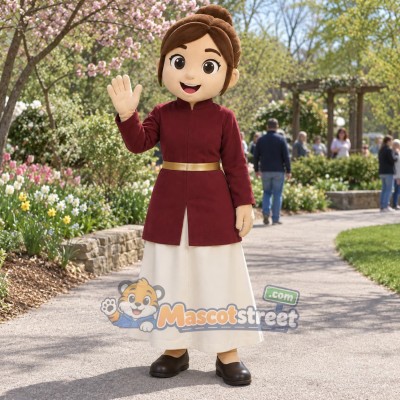 Princess Mascot Costume with Burgundy Coat and Cream Skirt Princess Mascot Costume with Burgundy Coat and Cream Skirt