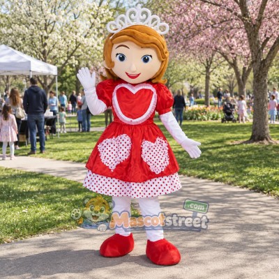 Princess Mascot Costume with Red Dress and Crown Princess Mascot Costume with Red Dress and Crown