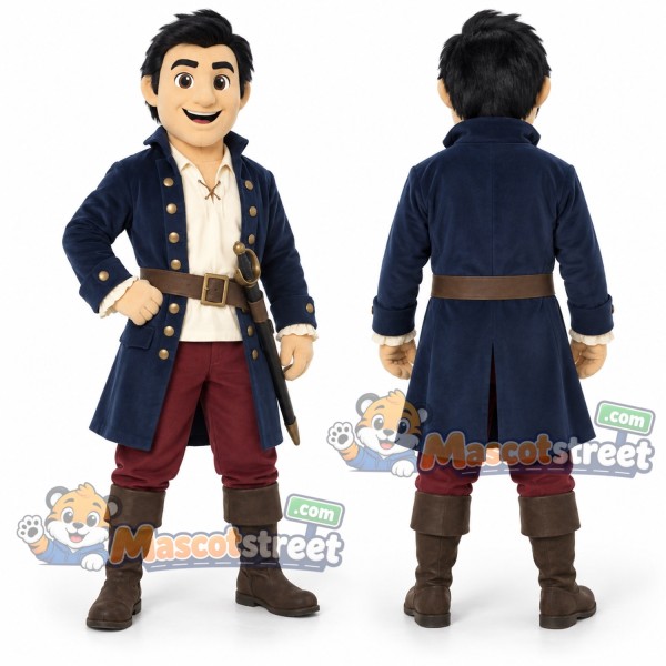 Swordsman Mascot Costume with Navy Coat and Burgundy Pants