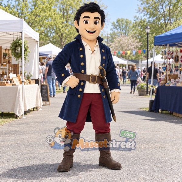 Swordsman Mascot Costume with Navy Coat and Burgundy Pants