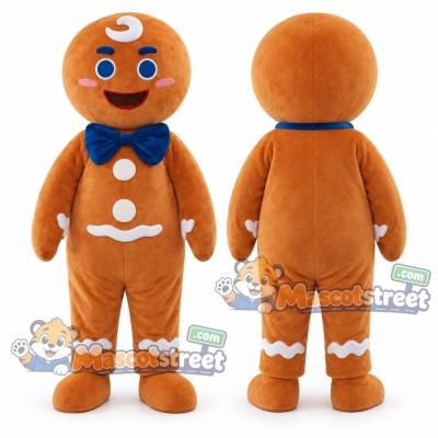 Gingerbread Man Mascot Costume with Blue Bow Tie Gingerbread Man Mascot Costume with Blue Bow Tie