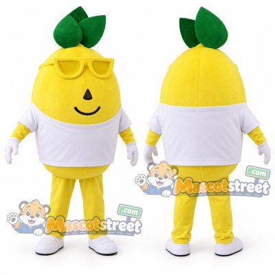 Yellow Lemon Mascot Costume with White Shirt and Sunglasses