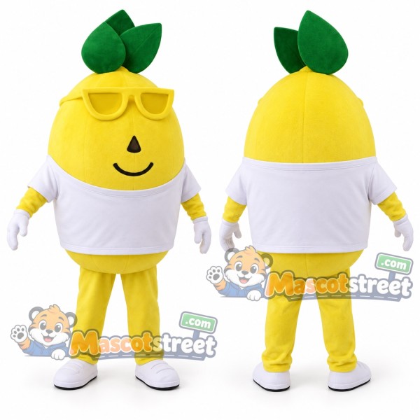 Yellow Lemon Mascot Costume with White Shirt and Sunglasses