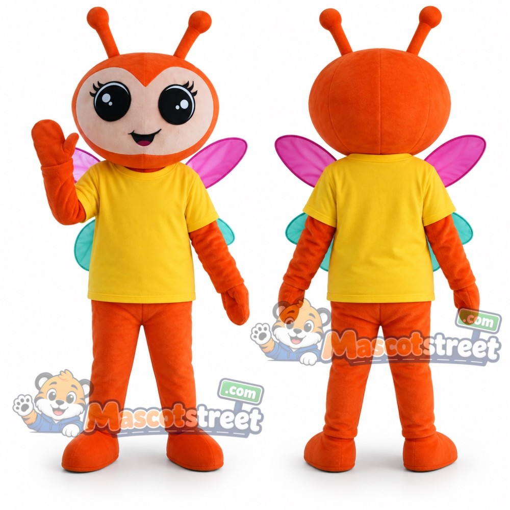 Orange Firefly Mascot Costume with Yellow Shirt Orange Firefly Mascot Costume with Yellow Shirt