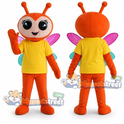 Orange Firefly Mascot Costume with Yellow Shirt Orange Firefly Mascot Costume with Yellow Shirt