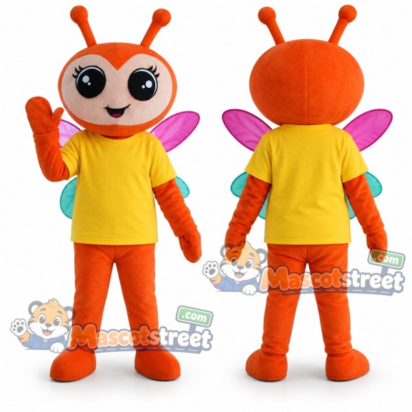 Orange Firefly Mascot Costume with Yellow Shirt