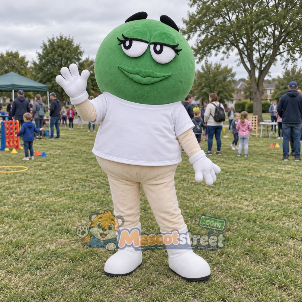 Green Bean Character Mascot Costume with White Shirt and Cream Shorts Green Bean Character Mascot Costume with White Shirt and Cream Shorts