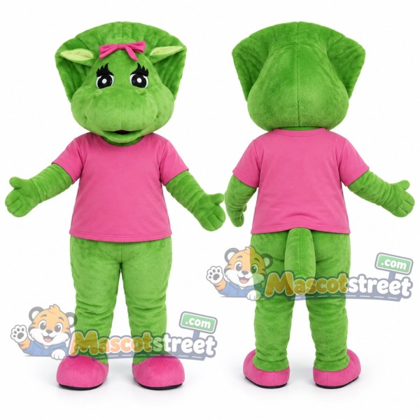 Green Triceratops Mascot Costume with Pink Shirt